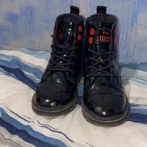 Disney Minnie Mouse Shiny Black Kids Boots with Red Accents